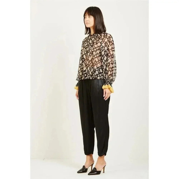 $477 Ulla Johnson Multicolor Printed Long Sleeve V Neck Nailah Blouse Top Sz Xs - Picture 4 of 16